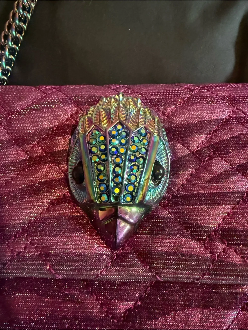 Kurt Geiger Iridescent Purple Quilted Crossbody with Bird Clasp